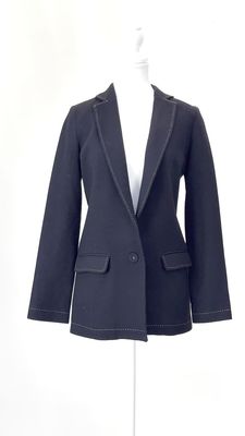 Viktoria &amp; Woods, Black/White Contrast Topsitiched Flap Pkt One-Button Wool Blazer, Size 00