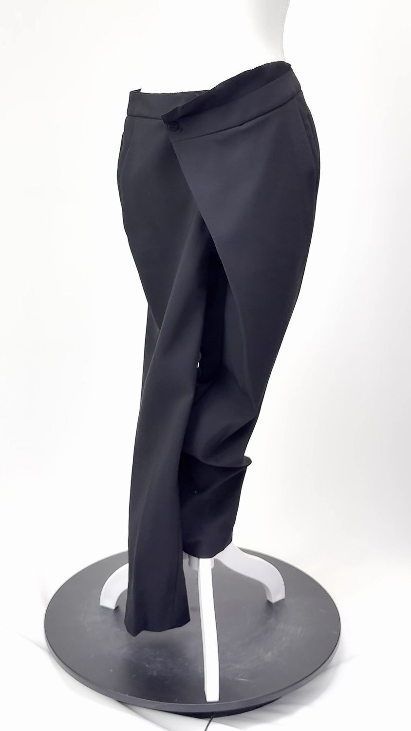 Helmut Lang, Black Asymmetrical Wrap Waist Wool Blend  Pants, Size 4