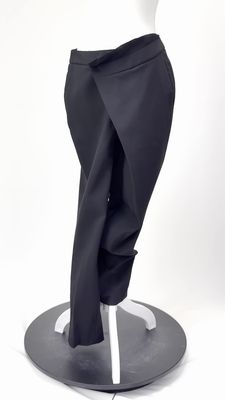 Helmut Lang, Black Asymmetrical Wrap Waist Wool Blend  Pants, Size 4