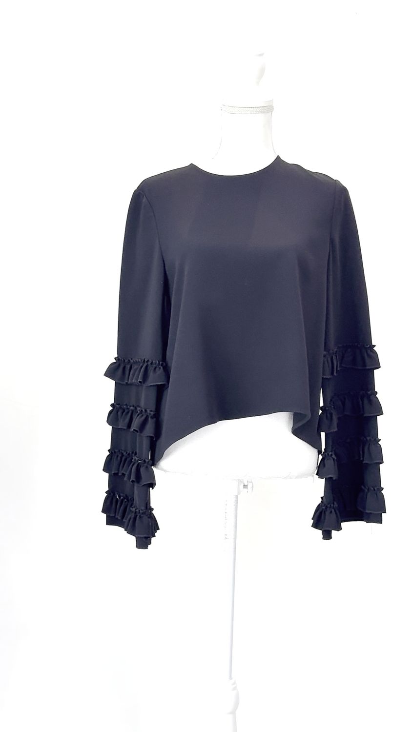 Scanlan Theodore, Black Frill Flare L/Slv Top, Size 6
