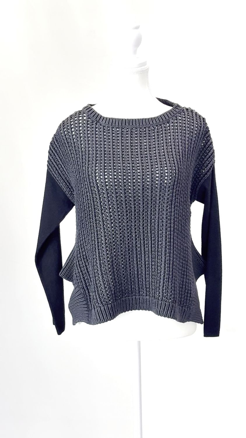 Karen Millen, Charcoal/Black Chunky Knit Contrast L/Slv Jumper, Size 3
