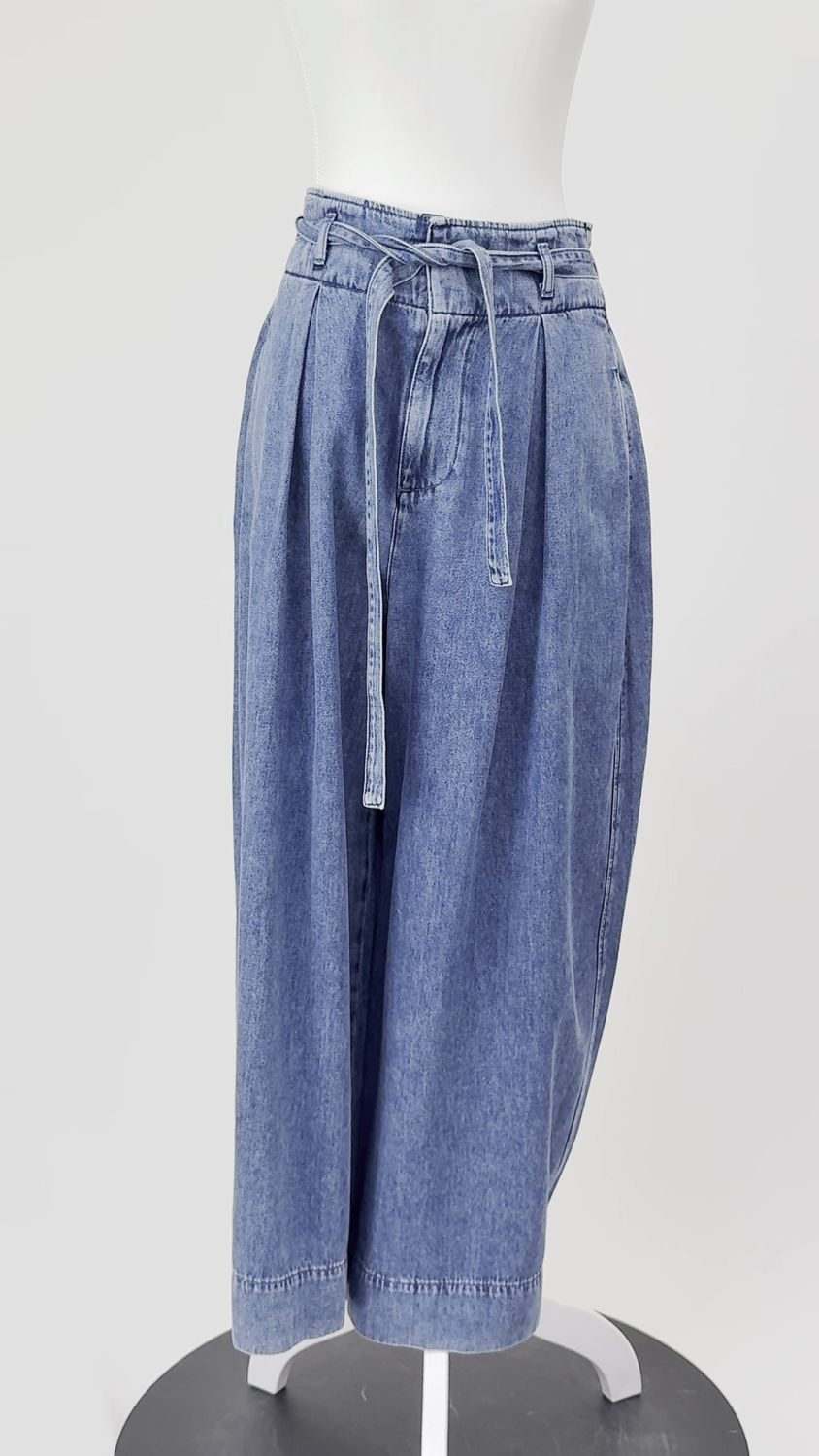 Elk, Blue Lightweight Denim Tie Belt Wide Leg Pants, Size 10
