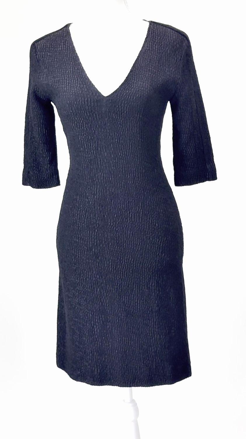 Scanlan Theodore, Black Textured V-Neck 1/2 Slv Dress, Size 6