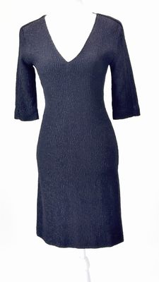 Scanlan Theodore, Black Textured V-Neck 1/2 Slv Dress, Size 6
