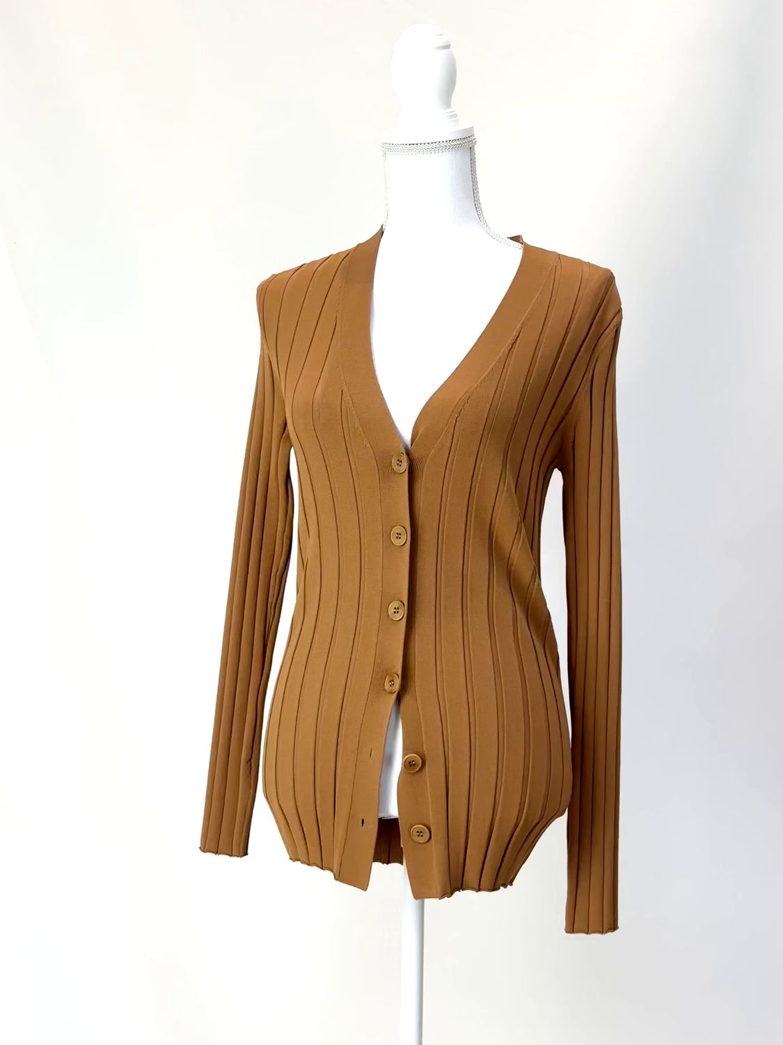 Oroton, Ginger V-Button Up Viscose Rib Knit L/Slv Cardigan, Size M