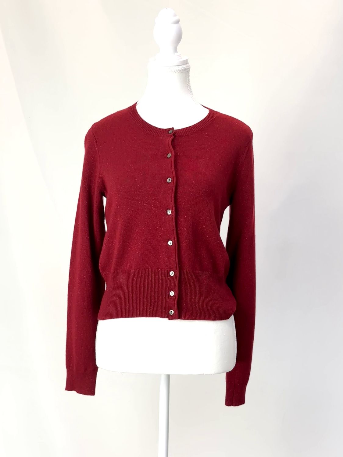 Anna Thomas, Gold Button-Up Silk/Cotton Lurex L/Slv Cardigan, Size M