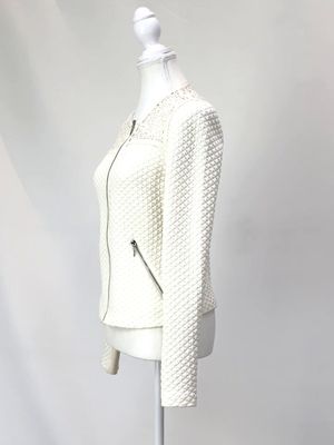 Rebecca Taylor, Cream Quilt Patterned Lace Inset Zip Jacket, Size US6