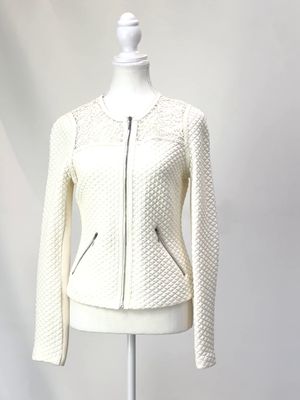 Rebecca Taylor, Cream Quilt Patterned Lace Inset Zip Jacket, Size US6