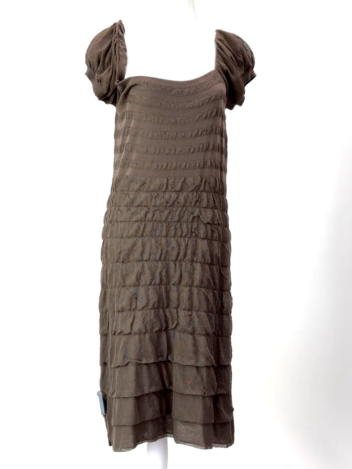 Boss Hugo Boss, Brown/Gold Lurex Knit Elasticated S/Slv Dress, Size L