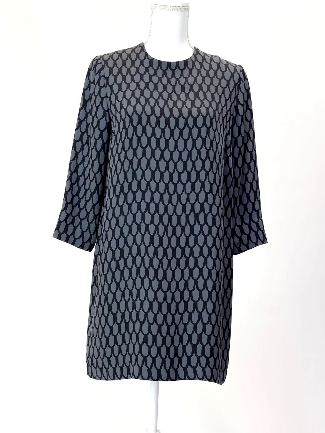 Marimenkko, Grey/Black Geometric Print L/Slv Dress, Size 38