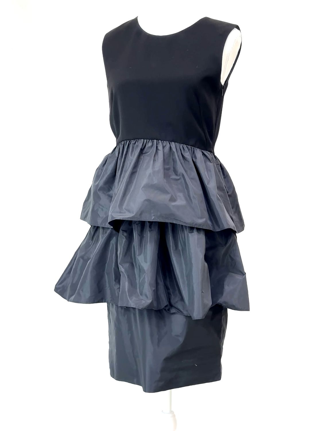 Carla Zampatti, Black Ruffle Tiered Hem S/Less Dress, Size 8