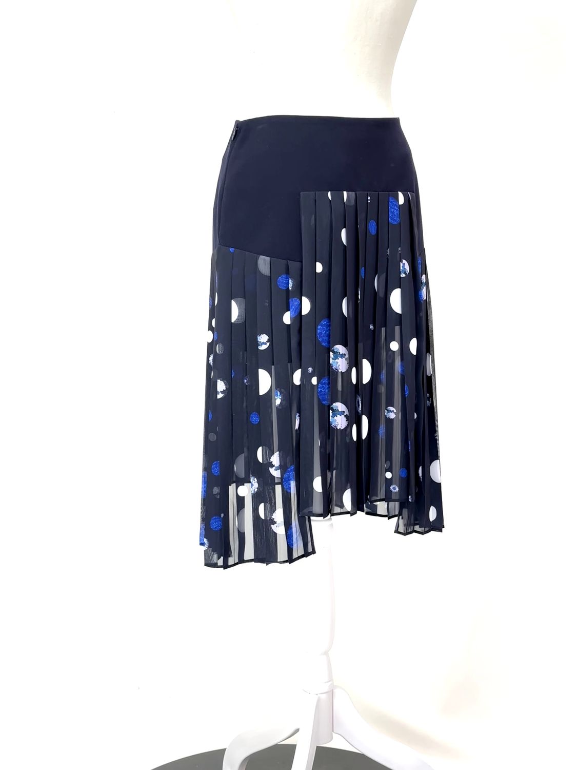 Life with Bird, Navy/Blue/White Polka Dot Step Hem Pleated Skirt, Size 2/US6