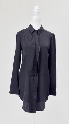 Haniiy, Black Flounce Front Tuxedo Silk L/Lsv Shirt, Size 40