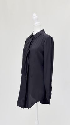 Haniiy, Black Flounce Front Tuxedo Silk L/Lsv Shirt, Size 40