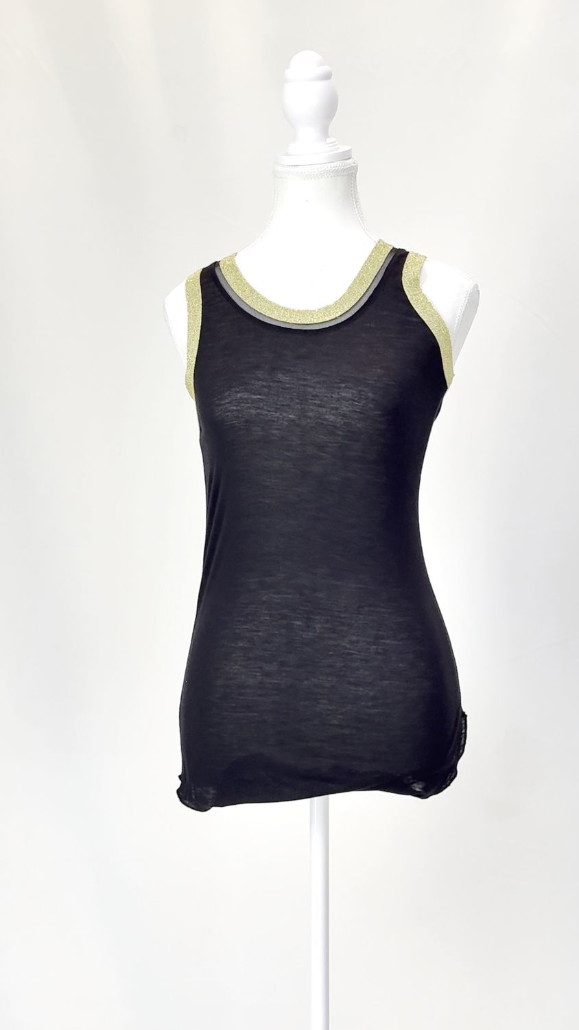 Margo Collection, Black/Gold Trim Singlet, Size S