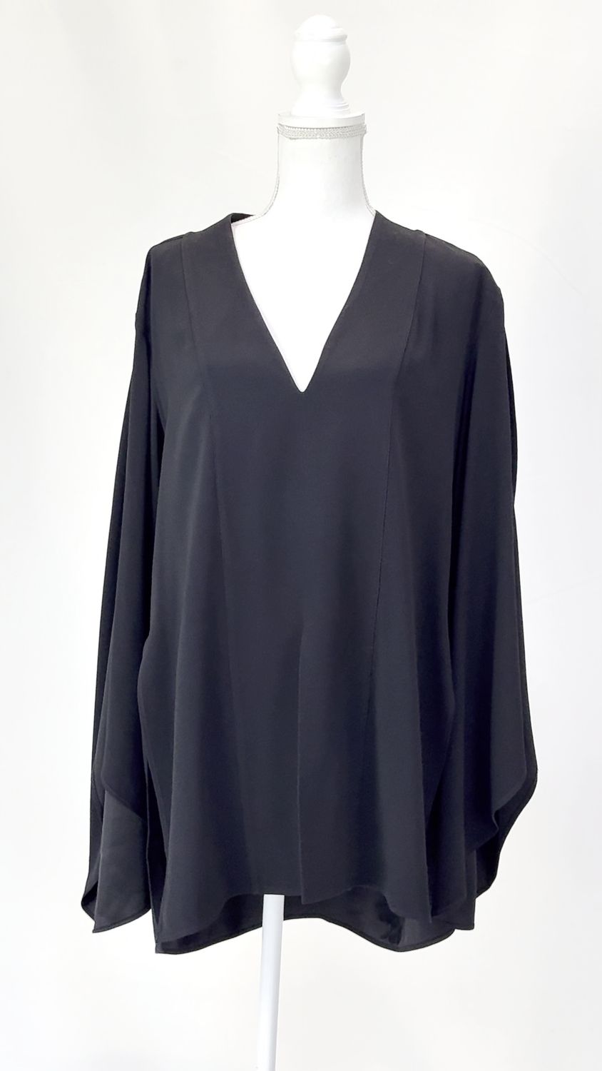 Dion Lee, Black V-Neck Tulip Wrap Slit L/Lsv Longline Top, Size 14