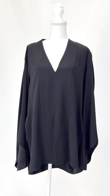 Dion Lee, Black V-Neck Tulip Wrap Slit L/Lsv Longline Top, Size 14