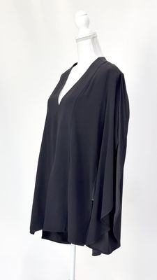 Dion Lee, Black V-Neck Tulip Wrap Slit L/Lsv Longline Top, Size 14