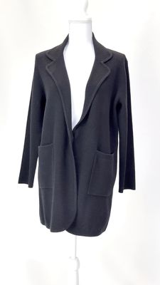 Cashmerism, Black One-Button Patch Pkt Longline Cashmere Cardigan, Size S