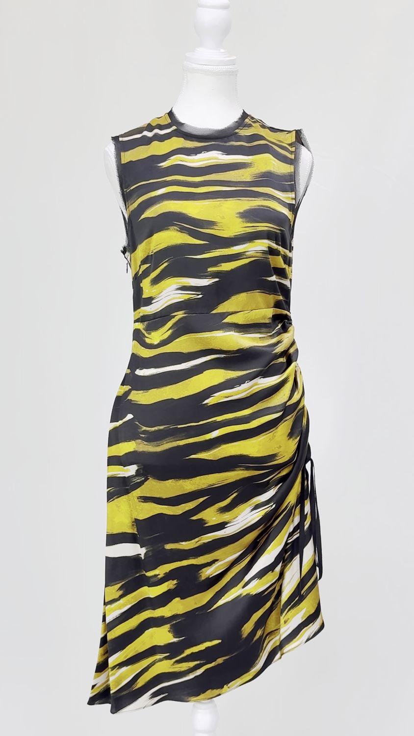 sass &amp; bide, Gold/Black/Grey Animal Print Fray Trims Side Ruched D/String S/Less Dress, Size S