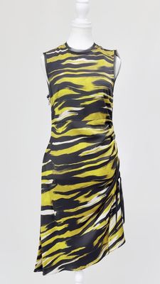 sass &amp; bide, Gold/Black/Grey Animal Print Fray Trims Side Ruched D/String S/Less Dress, Size S