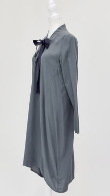 Otto d'Ame, Forest Green/Black Tie-Neck L/Slv Silk Midi Dress, Size US4/GB8