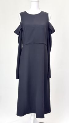 Tibi, Black Bare Shoulder L/Lsv Slit Midi Dress, Size US10
