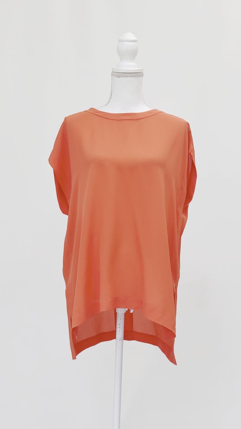Willow, Orange Side Slits S/Less Silk Top, Size 8
