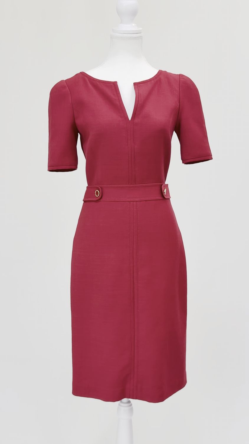 Tory Burch, Red  Button Trims S/Slv Wool Dress, Size US0