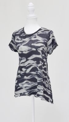 Husk, Grey/Black Animal Print S/Slv Linen Tee, Size S