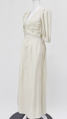 Significant Other, Pale Yellow Crossover Wrap Tie Waist Linen Blend Puff 1/2 Slv Midi Dress, Size 6