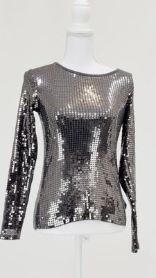 Michael Kors, Grey Sequin Embellished L/Lsv Rib Top, Size XS
