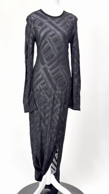 sass &amp; bide, Black Shimmer Patterned Viscose Knit Long L/Slv Dress W/Side Slit, Size L