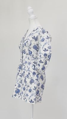 Derek Lam, White/Blue Floral Button-Front Puff 3/4 Slv Dress, Size 0