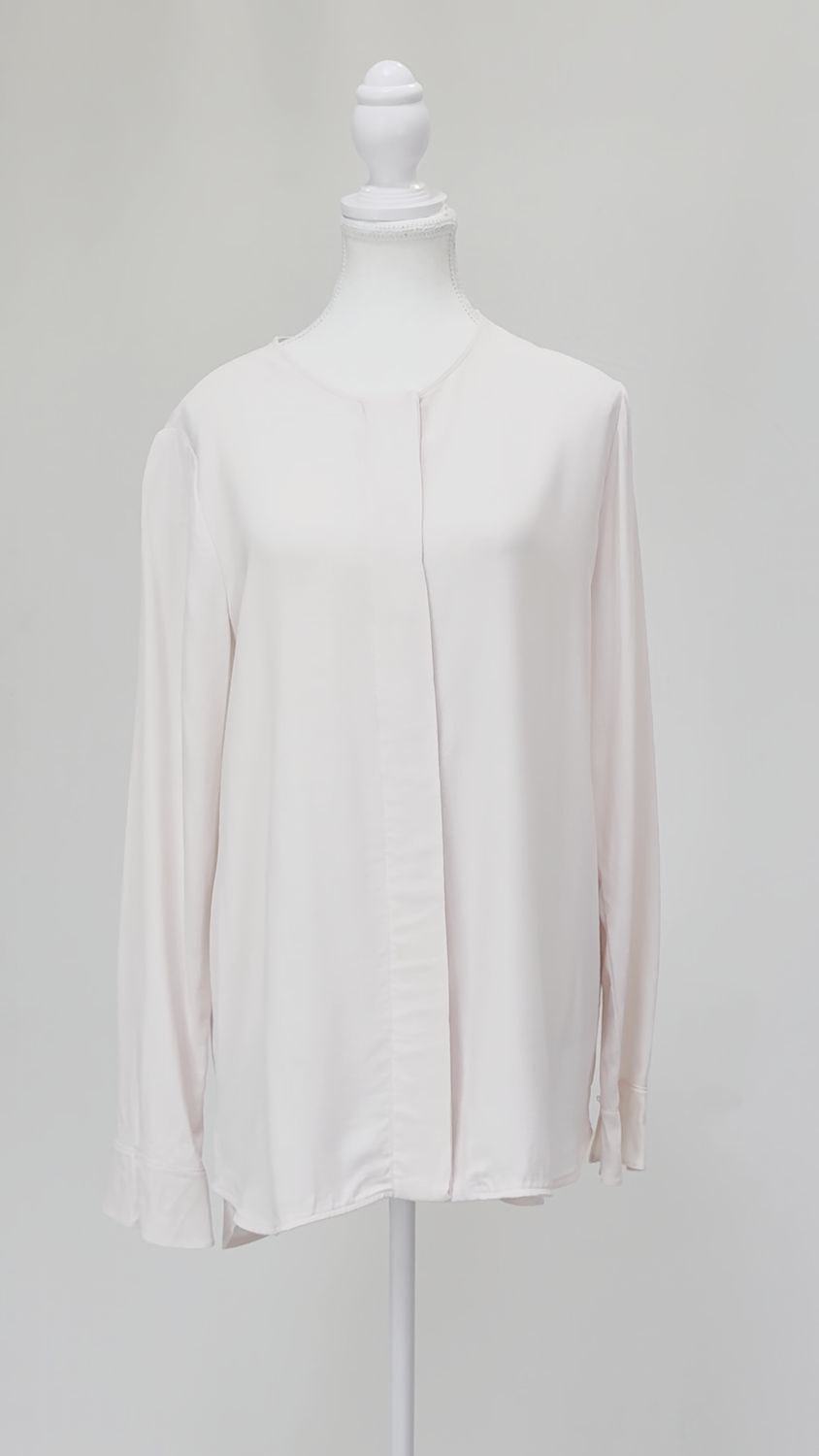 Scanlan Theodore, Pale Pink Concealed Button Front L/Lsv Longline Blouse, Size 12