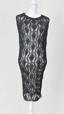 mario, Charcoal Shimmer Open Crochet Viscose Knit S/Less Dress, Size M