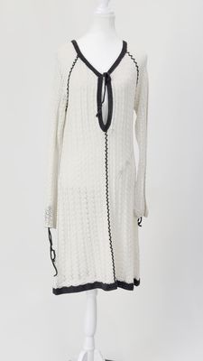 Odd Molly, Cream/Grey Tie Neck Crochet Knit L/Sl Dress, Size 3