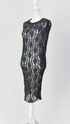 mario, Charcoal Shimmer Open Crochet Viscose Knit S/Less Dress, Size M