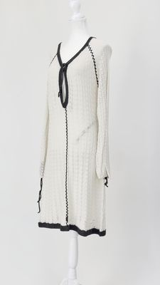 Odd Molly, Cream/Grey Tie Neck Crochet Knit L/Sl Dress, Size 3