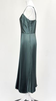Whistles, Green Satin Pleated Strappy Dress, Size US8/UK12