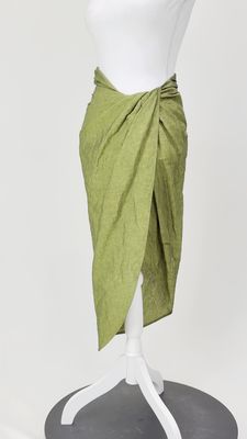Gauge 81, Moss Green Pleat Waist Wrap Curved Hem Linen Blend Midi  Skirt, Size 42