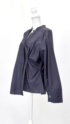 Rachel Gilbert, Black Asymmetrical Pleat Cotton/Silk Blend Blouson L/Lsv Shirt, Size US12/UK16/AU5