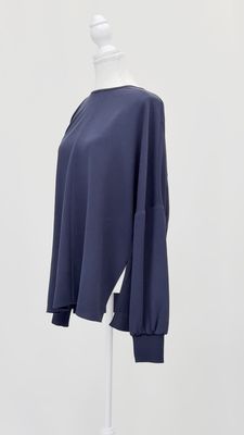 Tibi, Navy Asymmetrical Slit Bare Shoulder L/Slv Top, Size M