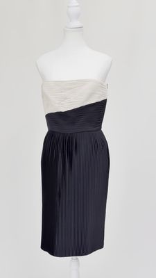 yeojin bae, Black/Champagne Pleat Panelled Strapless Silk Dress, Size 2