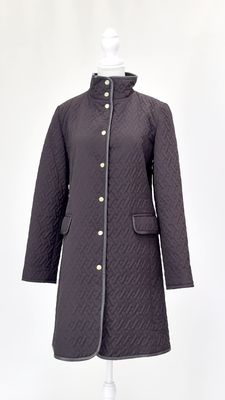 Dana Buchman, Chocolate Quilted Snapstud Button Front Leather Trim Coat, Size S