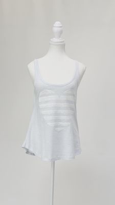 Sophie Moran, White.Blue Stripe Sequined Heart Strap Top, Size S