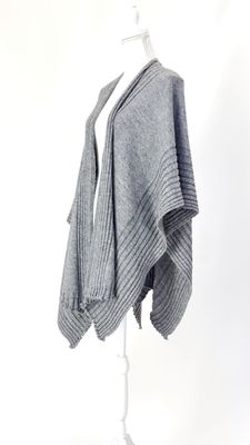 Moda Immagine, Grey Wide Rib  Knit Mohair Wool Blend Poncho/ Cape, Size OS