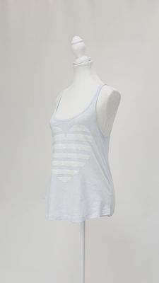 Sophie Moran, White.Blue Stripe Sequined Heart Strap Top, Size S