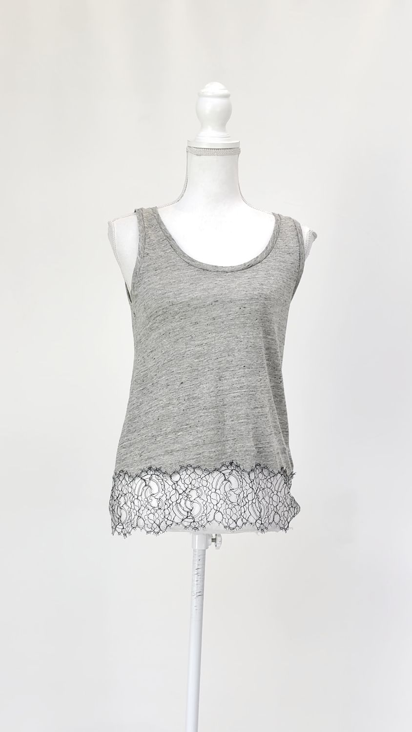 Majestic Filatures, Grey Lace Hem Linen Tank Singlet, Size 1