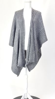 Moda Immagine, Grey Wide Rib  Knit Mohair Wool Blend Poncho/ Cape, Size OS
